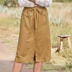 Sundance Hailey Button Front Tan Midi Skirt Sz S
